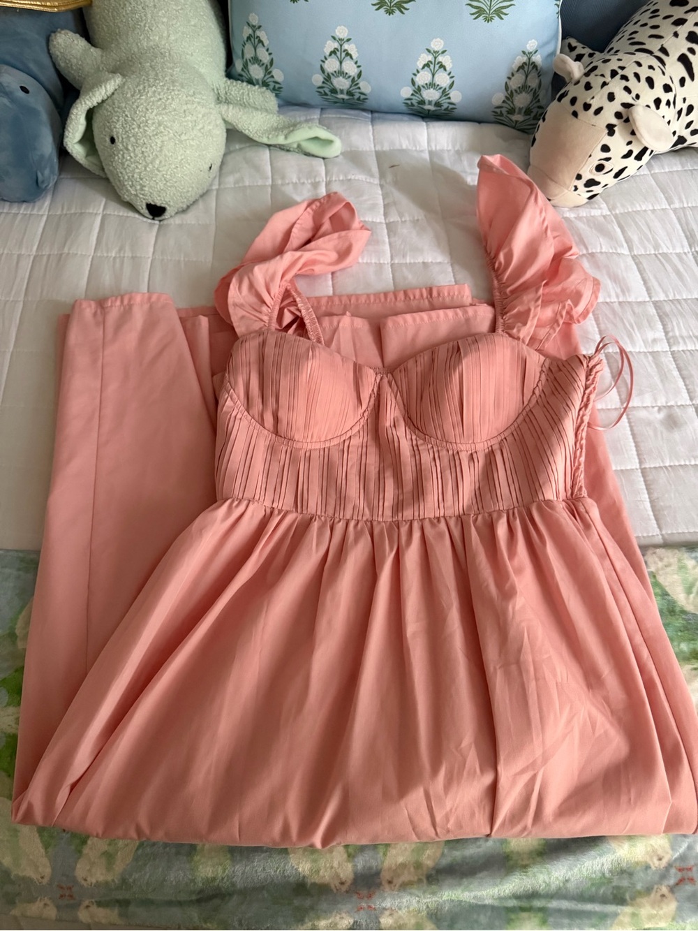 Lena Pink Midi Dress with Ruffle Straps